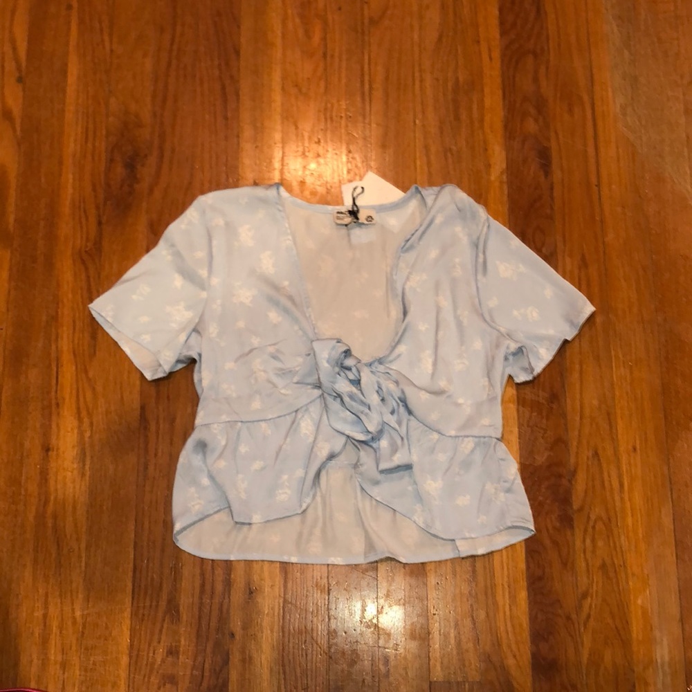 Blue Floral Tie Front Top